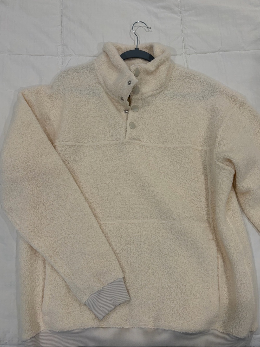 Outdoor Voices Cream Sherpa Button-Neck Pullover
